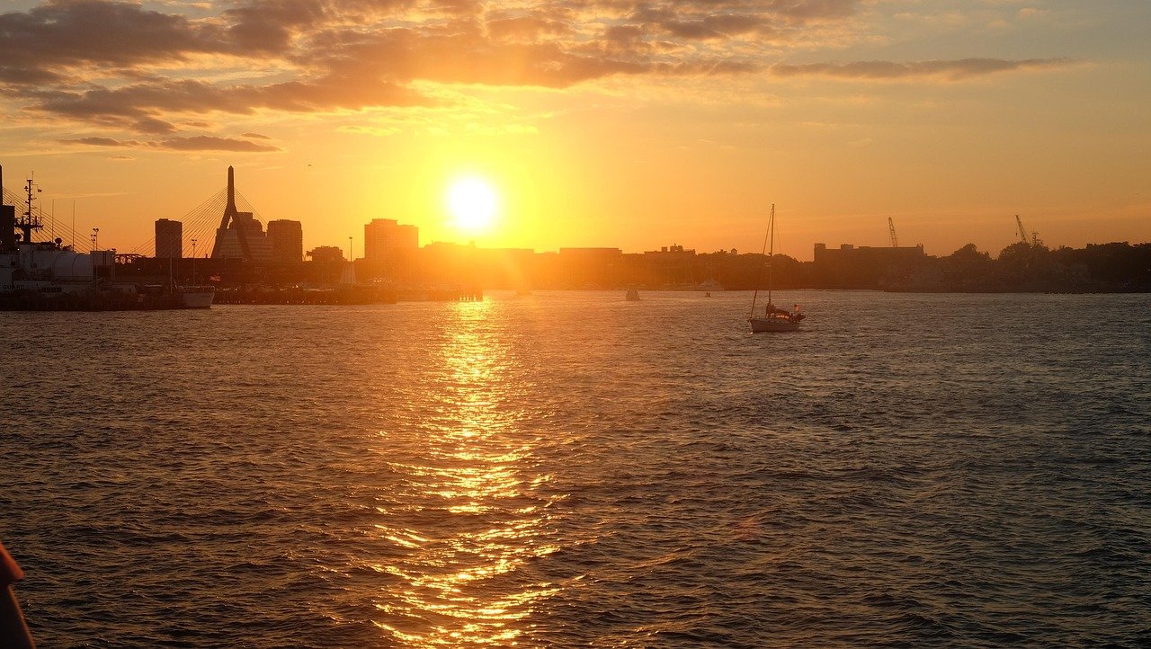 boston, sunset in boston, boston at sunset, sun, nature, sunset